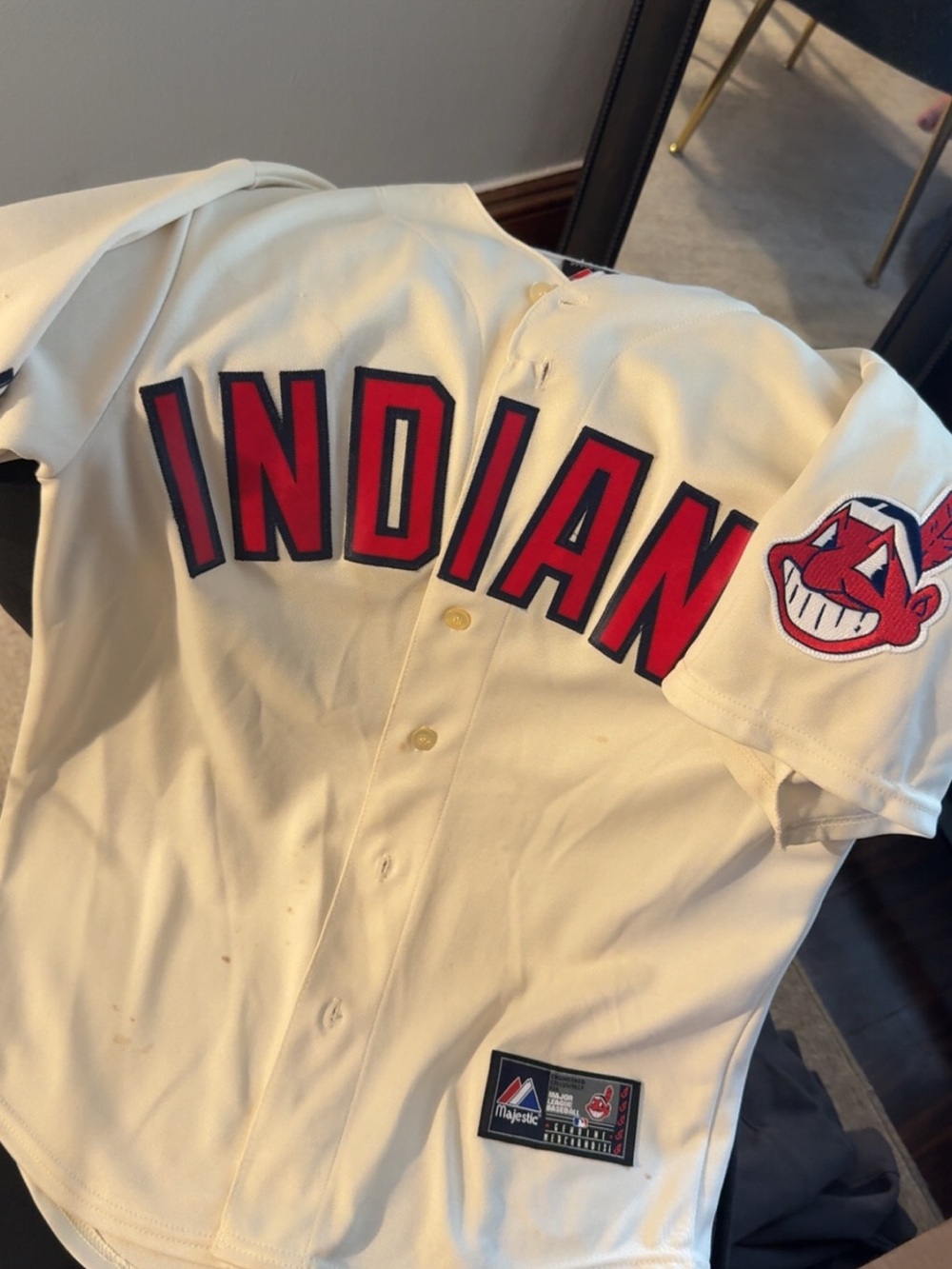 Majestic Cream Cleveland Indians Jersey with Red Lettering